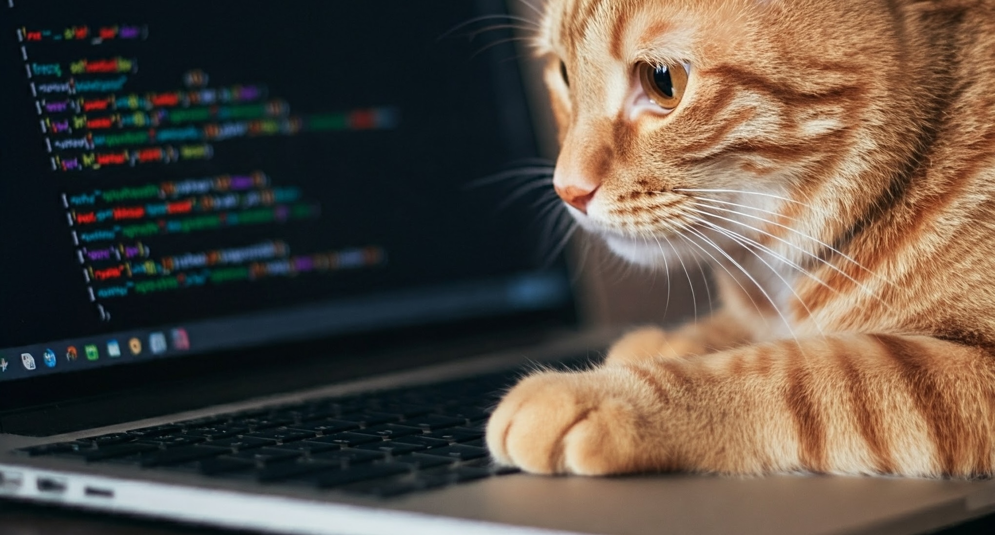 An orange cat writing a website