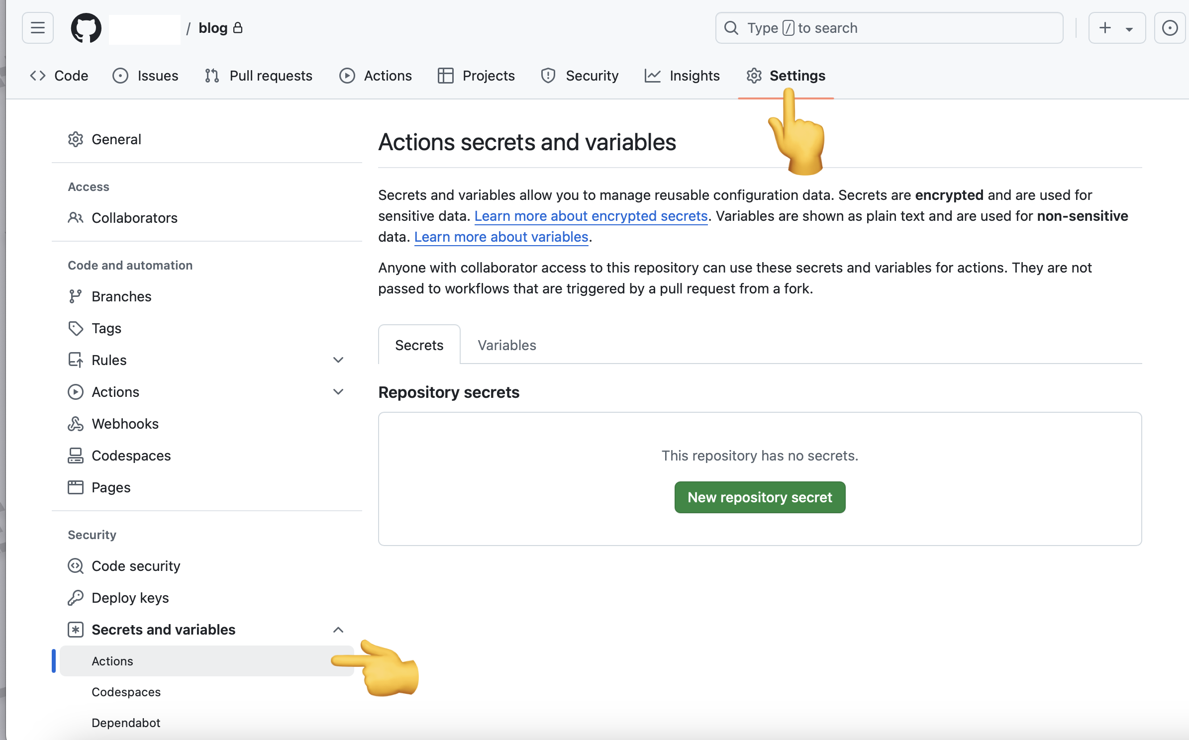 create a new Repository secrets